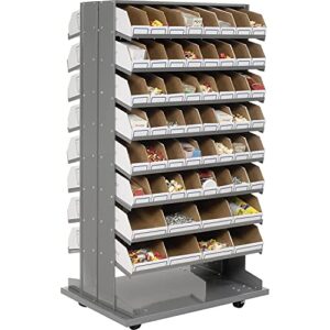 Global Industrial Mobile Double Sided Bin Rack with (112) Corrugated Bins, 36x26x65