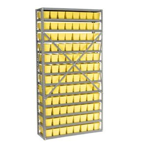 Global Industrial 13 Shelf Steel Shelving with (96) 4" H Plastic Shelf Bins, Yellow, 36x12x72