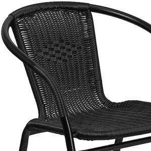 Flash Furniture Lila Modern Rattan Indoor/Outdoor Stackable Dining Chairs, Stacking Rattan Bistro Chairs for Patio or Restaurant, Set of 4, Black