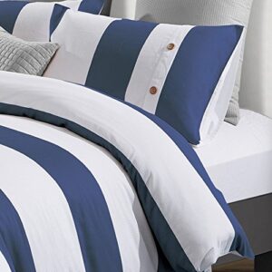 SUPERIOR Addison Cotton Striped 3-Piece Duvet Cover Set, White, Twin/Twin XL