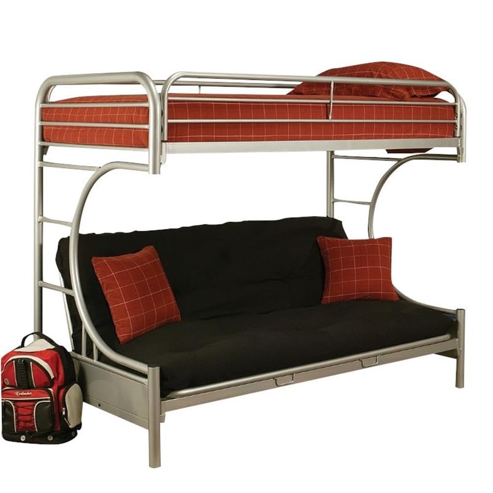 Acme Furniture Eclipse Twin XL Over Queen and Futon Bunk Bed in Silver