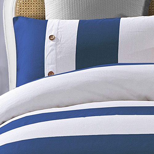 SUPERIOR Addison Cotton Striped 3-Piece Duvet Cover Set, White, Twin/Twin XL