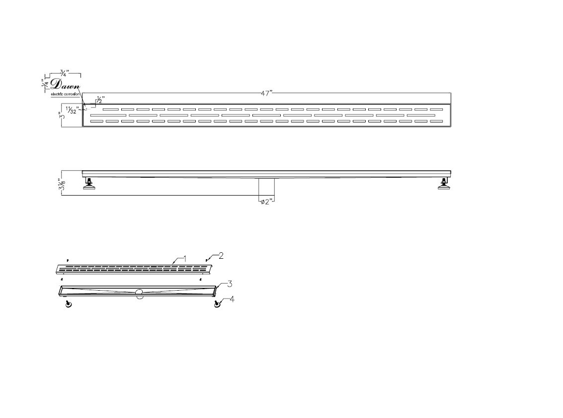 Dawn LAN470304 Amazon River Series Linear Shower Drain, 47"