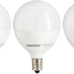 Sunlite 40295 LED G16.5 Globe Light Bulb, 5 Watts (40W Equivalent), 350 Lumens, 2700K Soft White, Dimmable, Candelabra E12 Base, Short Bulbs, Vanity Bulbs, Energy Star Listed, Frosted, 3 Count