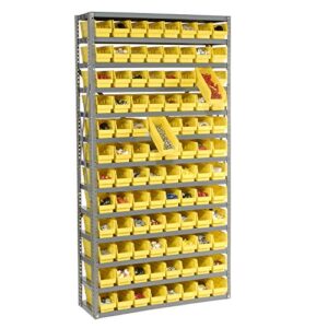 Global Industrial 13 Shelf Steel Shelving with (96) 4" H Plastic Shelf Bins, Yellow, 36x12x72