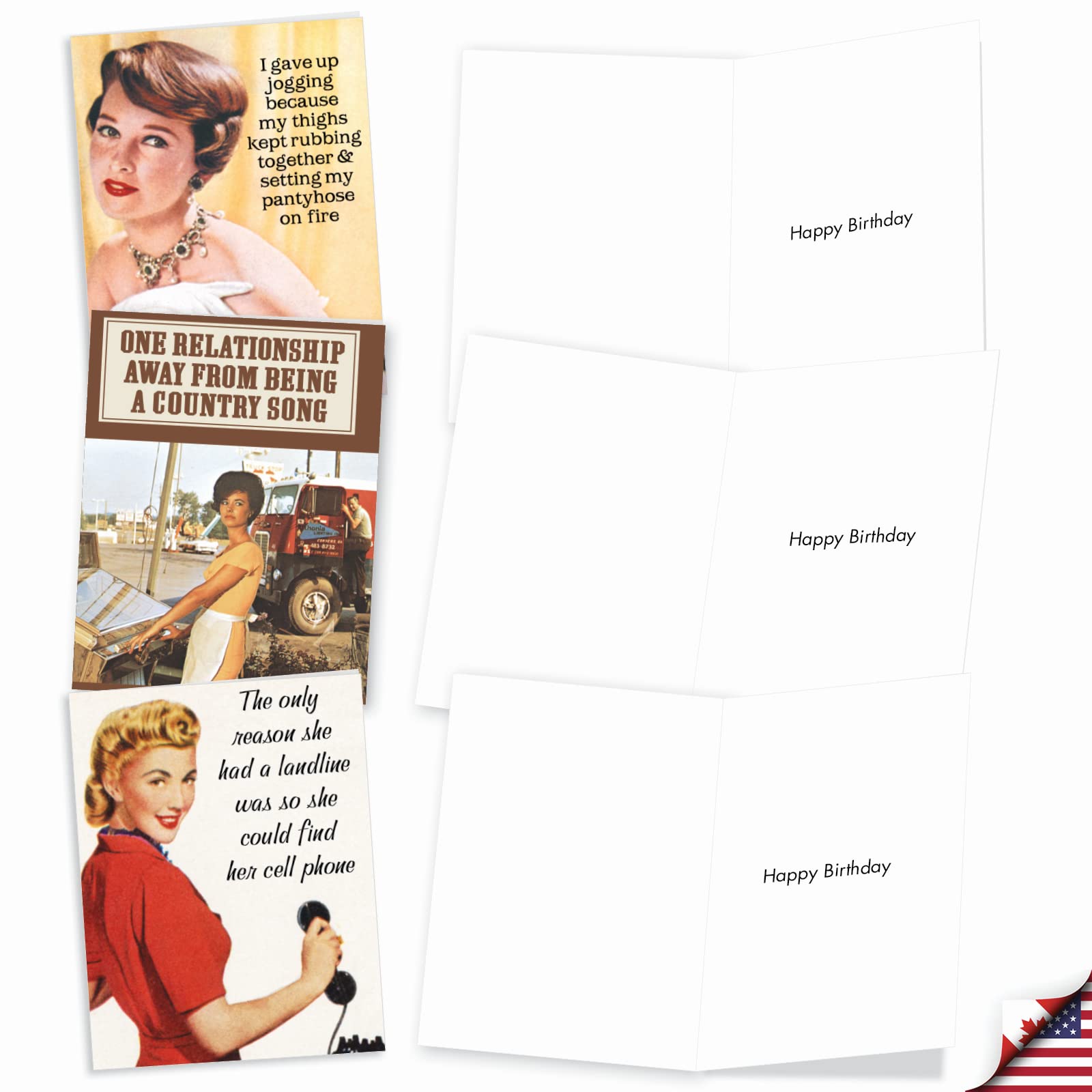 The Best Card Company - 10 Funny Birthday Cards Assorted (4 x 5.12 Inch) - Adult Retro Assortment, Boxed Greeting Cards with Envelopes - Hot Mess M6622BDG