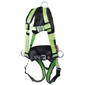 peakworks fall protection full body padded safety harness with back support, positioning belt, back & side d-rings, stab lock buckles, hi vis green/black, xxl, v8255625