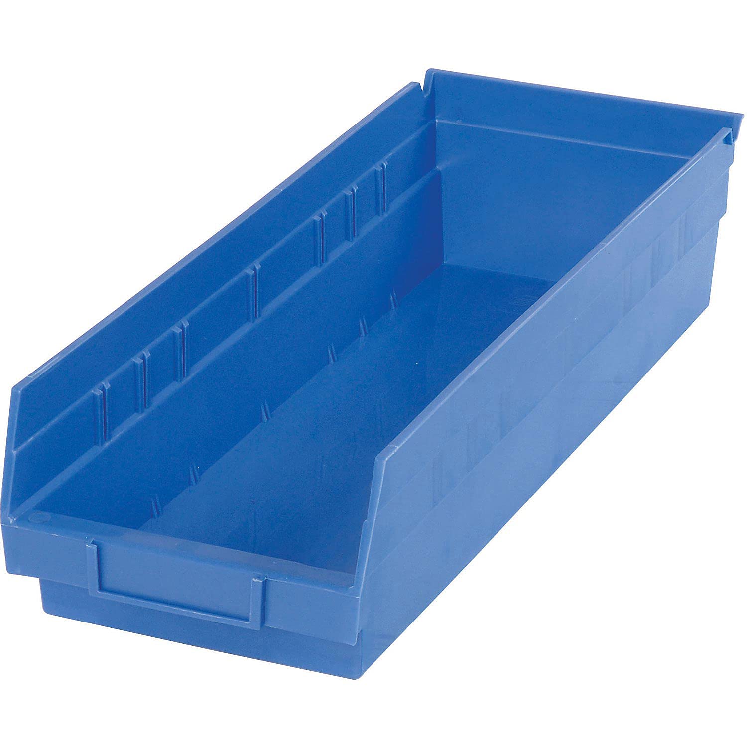 Nestable Shelf Storage Bin, Plastic, 6-5/8"W X 17-7/8" D X 4" H, Blue - Lot of 12