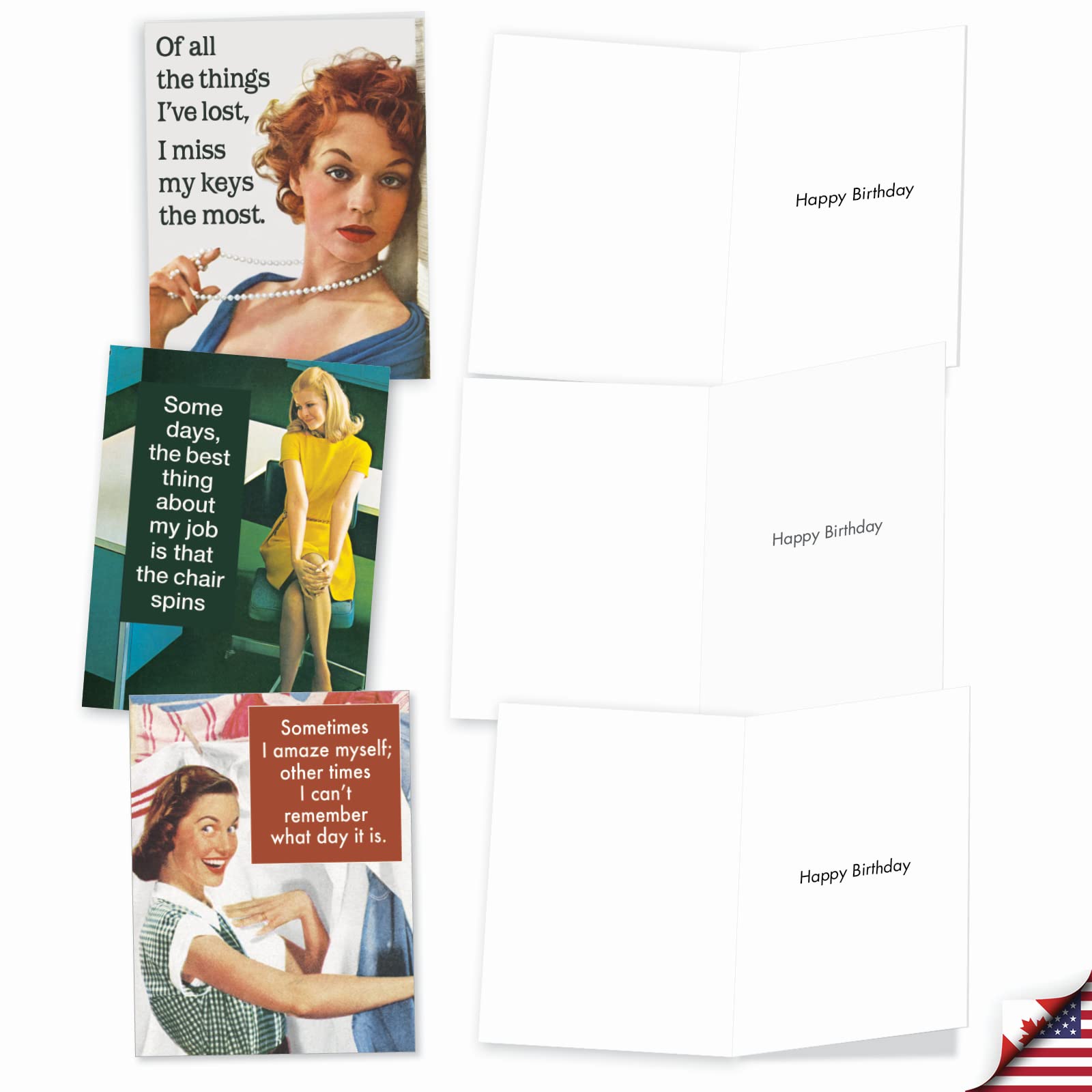 The Best Card Company - 10 Funny Birthday Cards Assorted (4 x 5.12 Inch) - Adult Retro Assortment, Boxed Greeting Cards with Envelopes - Hot Mess M6622BDG