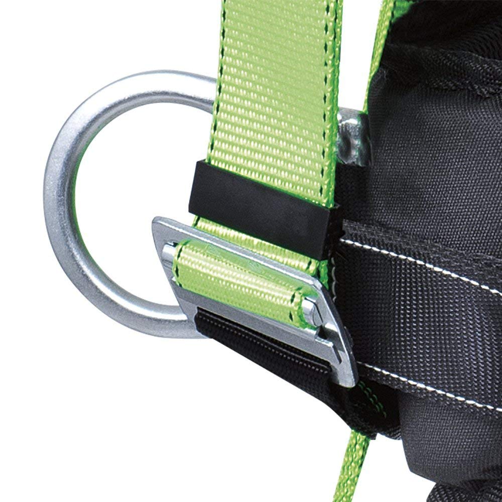 Peakworks Fall Protection Full Body Padded Safety Harness with Back Support, Positioning Belt, Back & Side D-Rings, Stab Lock Buckles, Hi Vis Green/Black, XXL, V8255625