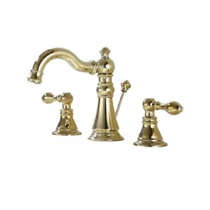 Derengge Gold Finish Bathroom Faucet 8 Inch Widespread Faucet Polished BrassTwo-Handle Sink Faucet 3 Hole with Brass Pop up Drain Assembly,Polished Brass F-8303-PB