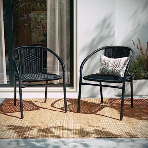 Flash Furniture Lila Modern Rattan Indoor/Outdoor Stackable Dining Chairs, Stacking Rattan Bistro Chairs for Patio or Restaurant, Set of 4, Black