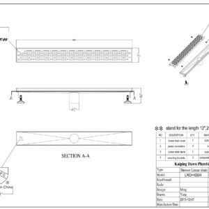 Dawn LRO360304 Contemporary Rio Orinoco River Series Linear Shower Drain, 36"