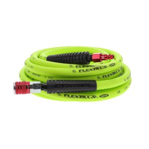 flexzilla air hose with colorconnex industrial type d coupler and plug, 3/8 in. x 25 ft., heavy duty, lightweight, hybrid, zillagreen - hfz3825yw2-d