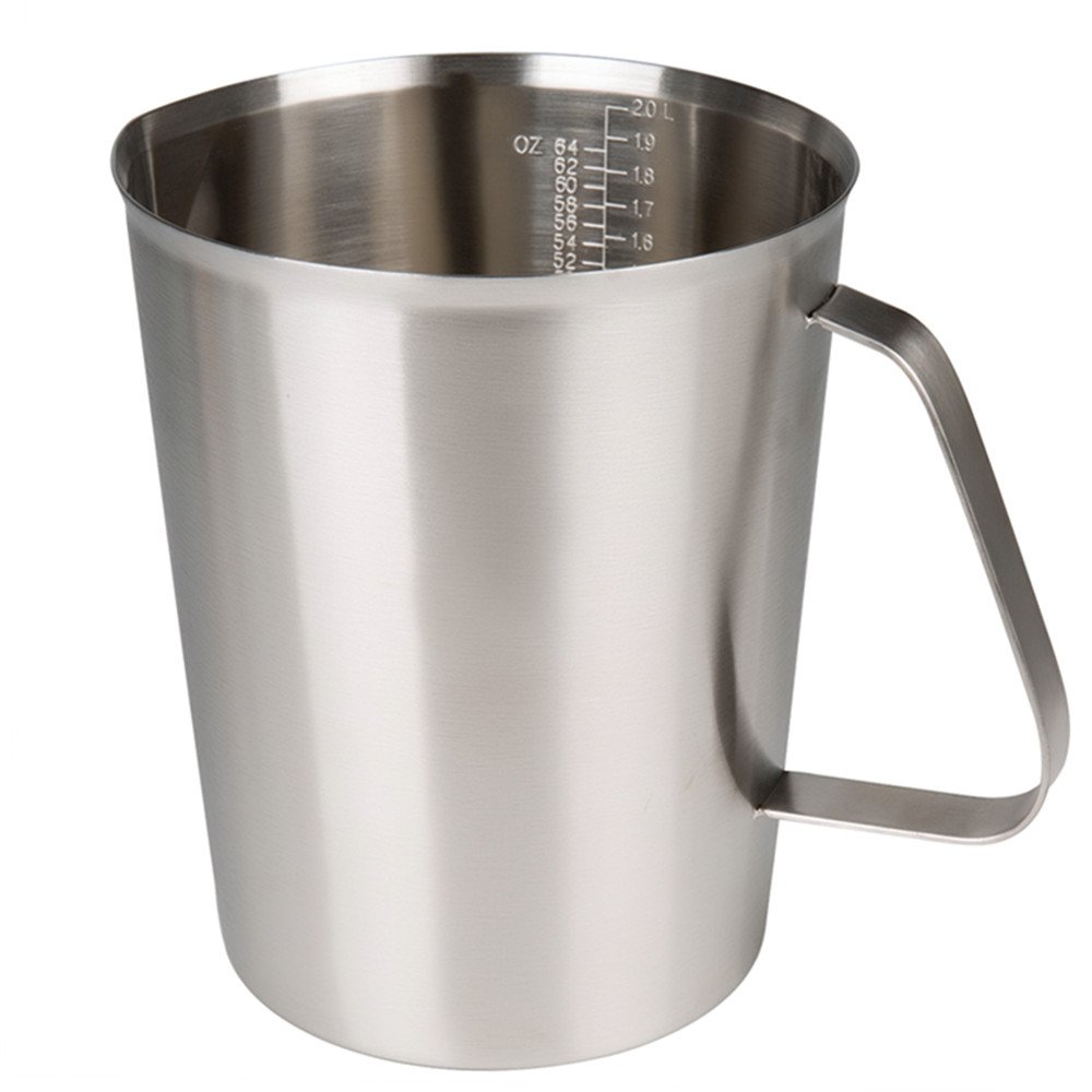 Measuring Cup, Stainless Steel Measuring Cups (64OZ/2 Liter- 8 Cup), Heavy-Duty Frothing Pitcher, Milk Frothing Pitcher Milk Frother Cup with Marking with Handle for Espresso Machines, Latte Art