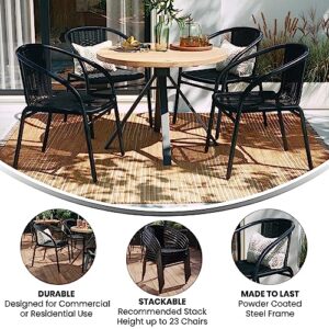 Flash Furniture Lila Modern Rattan Indoor/Outdoor Stackable Dining Chairs, Stacking Rattan Bistro Chairs for Patio or Restaurant, Set of 4, Black