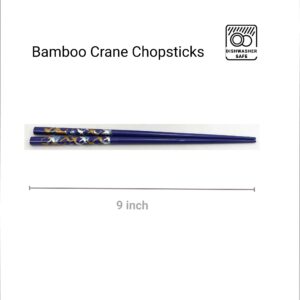 JapanBargain, Bamboo Chopsticks Reusable Japanese Chinese Korean Wood Chop Sticks Hair Sticks 5 Pair Gift Set Dishwasher Safe, 9 inch (1, Multi-Crane)