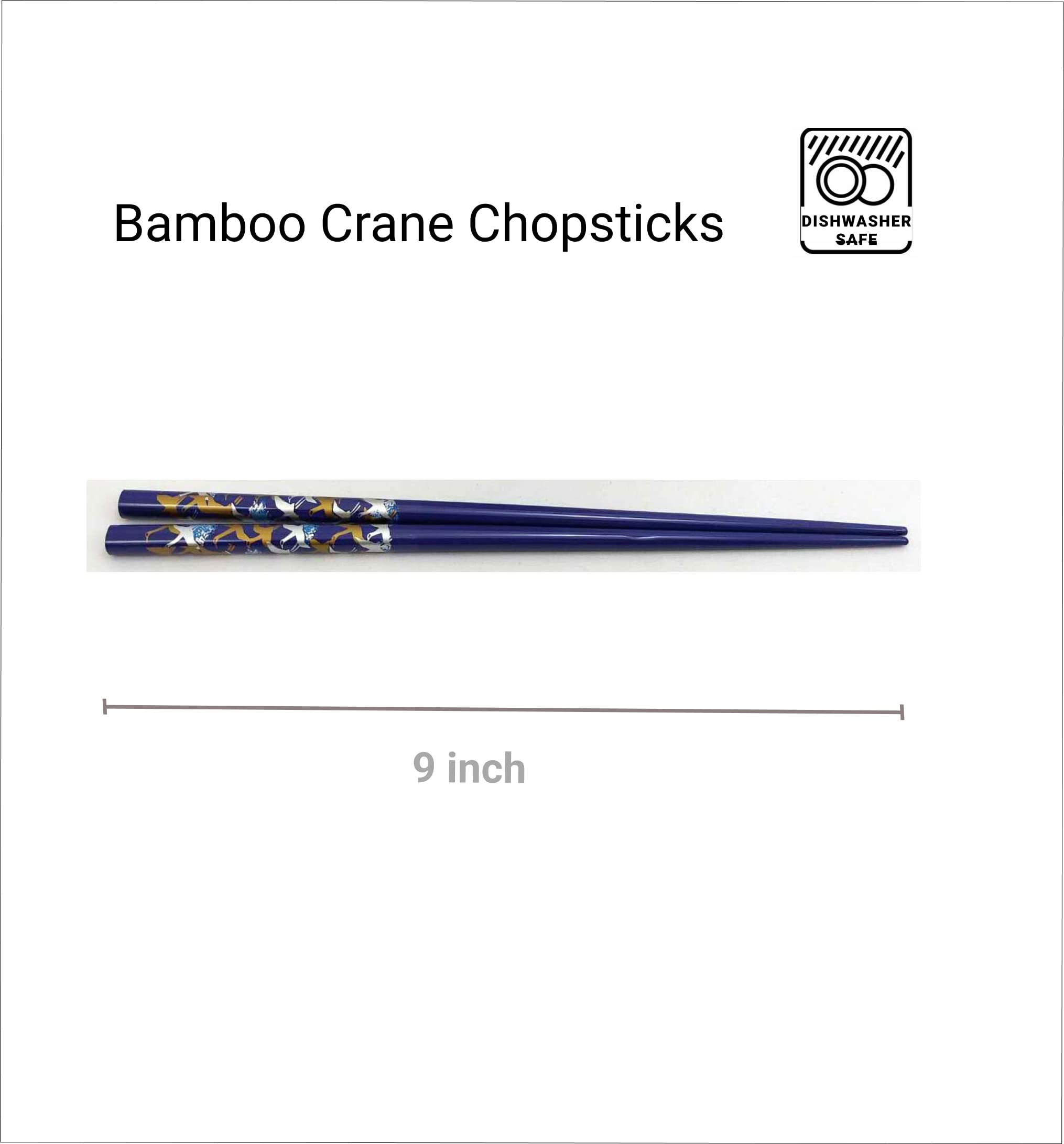 JapanBargain, Bamboo Chopsticks Reusable Japanese Chinese Korean Wood Chop Sticks Hair Sticks 5 Pair Gift Set Dishwasher Safe, 9 inch (1, Multi-Crane)