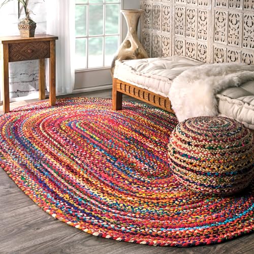 nuLOOM Tammara Bohemian Hand Braided Area Rug, Oval 4x6, Multi