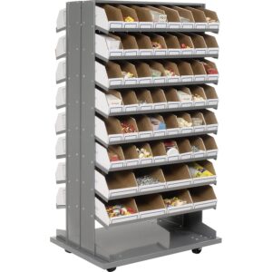 Global Industrial Mobile Double Sided Bin Rack with (112) Corrugated Bins, 36x26x65