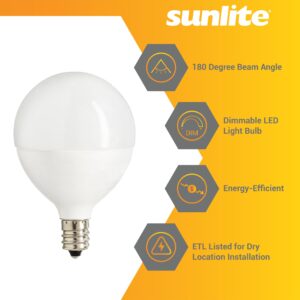 Sunlite 40295 LED G16.5 Globe Light Bulb, 5 Watts (40W Equivalent), 350 Lumens, 2700K Soft White, Dimmable, Candelabra E12 Base, Short Bulbs, Vanity Bulbs, Energy Star Listed, Frosted, 3 Count