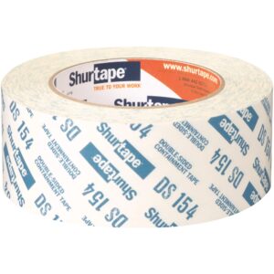 Shurtape DS 154 Double-Sided Containment Tape, Painter's Tape and Sticks to Plastic Sheets, For Painting and Remodeling, 48mm x 23 Meters, Natural, 1 Roll (104333)