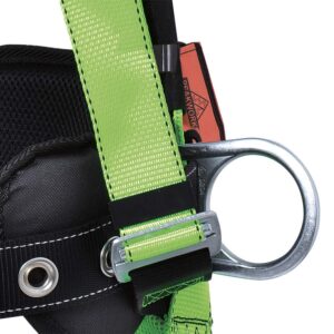 Peakworks Fall Protection Full Body Padded Safety Harness with Back Support, Positioning Belt, Back & Side D-Rings, Stab Lock Buckles, Hi Vis Green/Black, XXL, V8255625