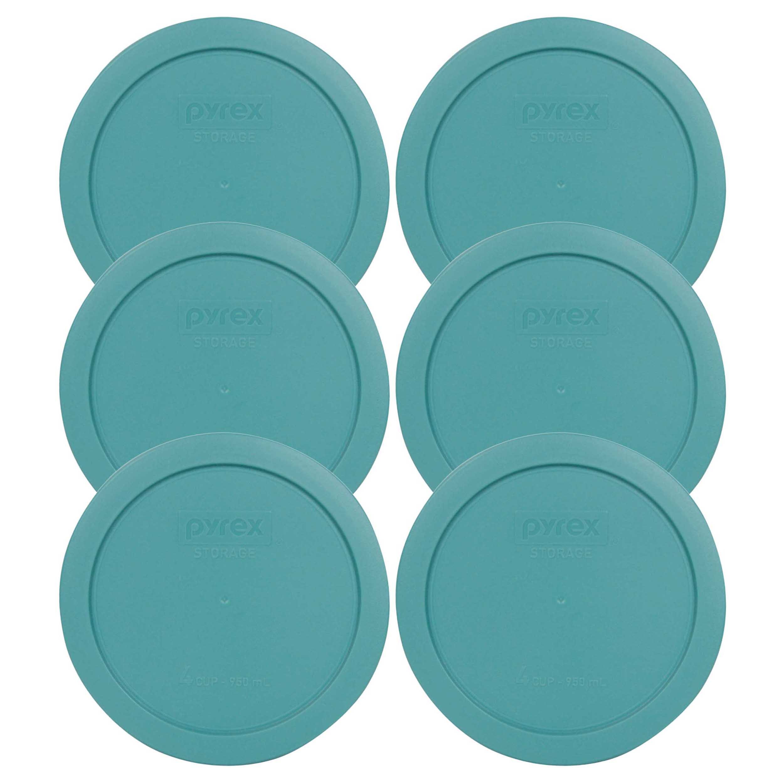 Pyrex 7201-PC Turquoise 4 Cup Round Plastic Replacement Storage Lid, Made in USA - 6 Pack