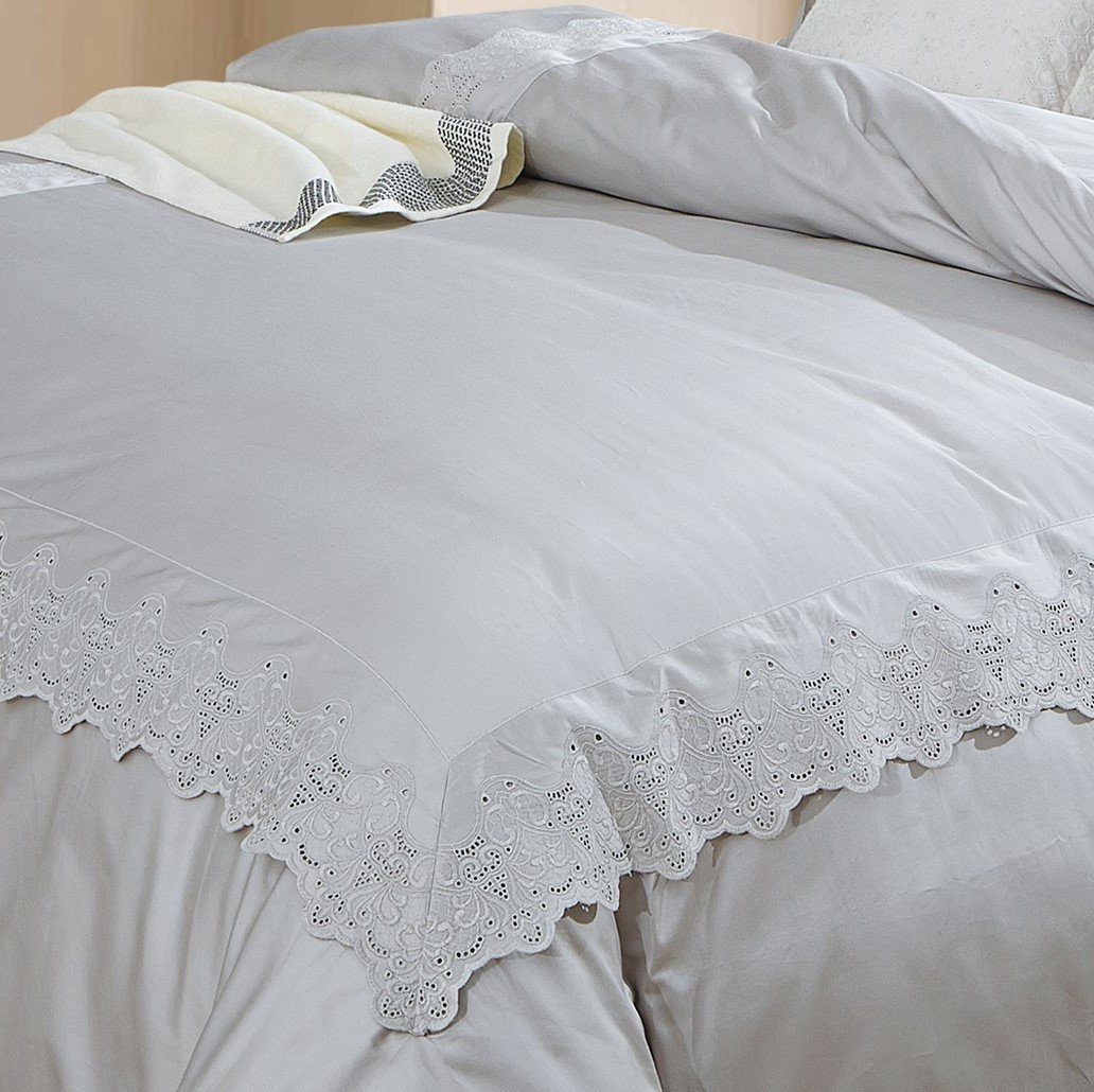 SUPERIOR Charlotte Embroidered Duvet Cover Set, Premium Long-Staple Cotton, Twin/Twin XL White