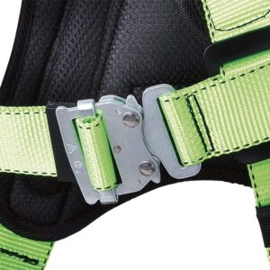 Peakworks Fall Protection Full Body Padded Safety Harness with Back Support, Positioning Belt, Back & Side D-Rings, Stab Lock Buckles, Hi Vis Green/Black, XXL, V8255625