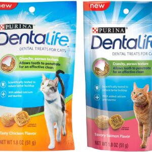 Purina Dentalife Dental Treats for Cats Bundle; Savory Salmon and Tasty Chicken