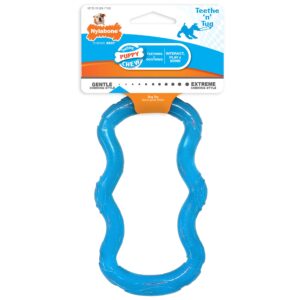 nylabone teethe 'n' tug puppy chew toy for teething - puppy supplies - blue, x-small/petite (1 count)