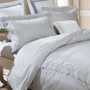 SUPERIOR Charlotte Embroidered Duvet Cover Set, Premium Long-Staple Cotton, Twin/Twin XL White