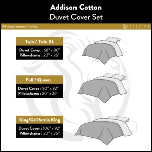 SUPERIOR Addison Cotton Striped 3-Piece Duvet Cover Set, White, Twin/Twin XL