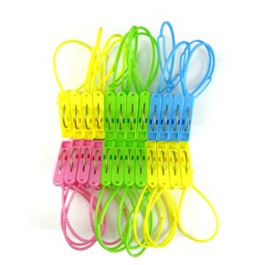 Honbay 24 Pcs Clothes Peg Clip Pins Hanging Clips Hooks with Rope Clothesline Windproof Hanger (Multicolor)