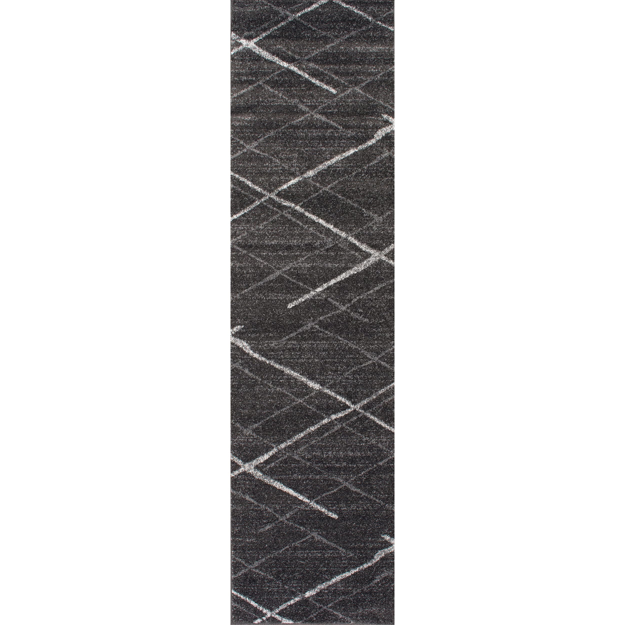 nuLOOM 2x9 Thigpen Contemporary Area Rug, Charcoal, Abstract Lines, Non-Slip Backing, Stain Resistant, For Bedroom, Dining Room, Living Room, Hallway, Office, Kitchen, Entryway