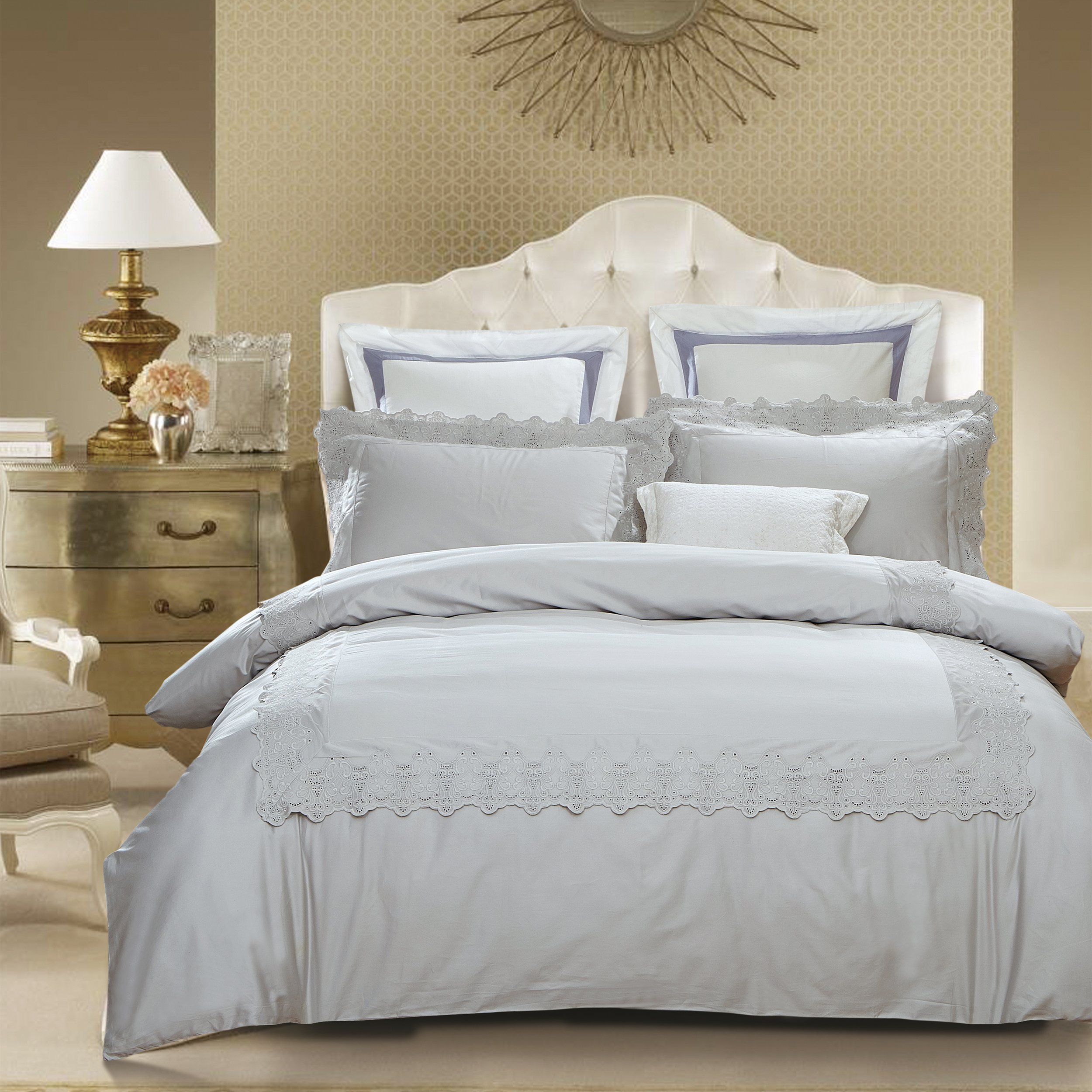 SUPERIOR Charlotte Embroidered Duvet Cover Set, Premium Long-Staple Cotton, Twin/Twin XL White