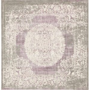 Unique Loom New Classical Collection Area Rug - Olwen (4'Square, Purple/ Gray)