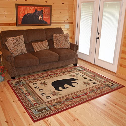 Mayberry Rug Woodlands Bear Rug, 5 ft 3 in x 7 ft 3 in, Red