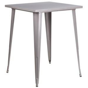 flash furniture nolan commercial grade 31.5" square silver metal indoor-outdoor bar height table