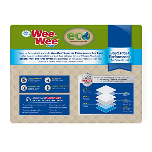 Four Paws Wee-Wee Superior Performance Eco Pee Pads for Dogs - Earth-Friendly Dog & Puppy Pads for Potty Training - Dog Housebreaking & Puppy Supplies - 22" x 23" (50 Count),White