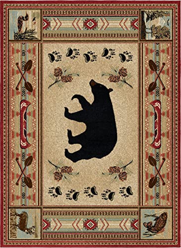 Mayberry Rug Woodlands Bear Rug, 5 ft 3 in x 7 ft 3 in, Red