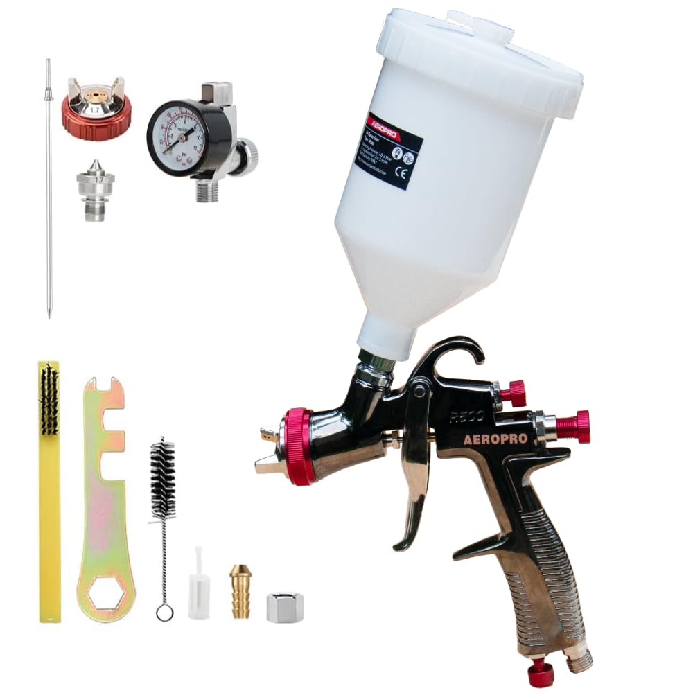 AeroPro R500 LVLP Air Spray Gun with 1.3/1.5mm Nozzles & Air Regulator, Paint Guns Automotive, Car Paint Gun Sprayer, Paint Gun for House Painting, Car, Furniture, Varnish and Top Coat