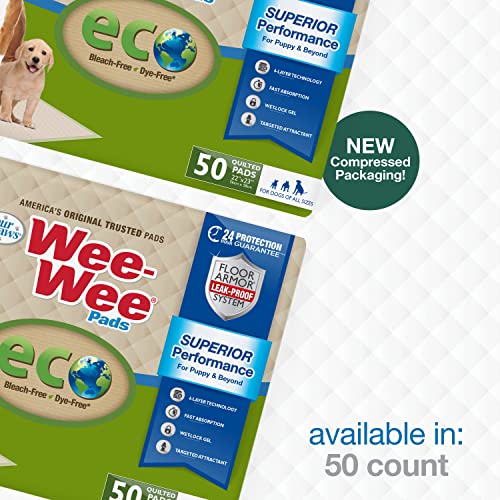 Four Paws Wee-Wee Superior Performance Eco Pee Pads for Dogs - Earth-Friendly Dog & Puppy Pads for Potty Training - Dog Housebreaking & Puppy Supplies - 22" x 23" (50 Count),White