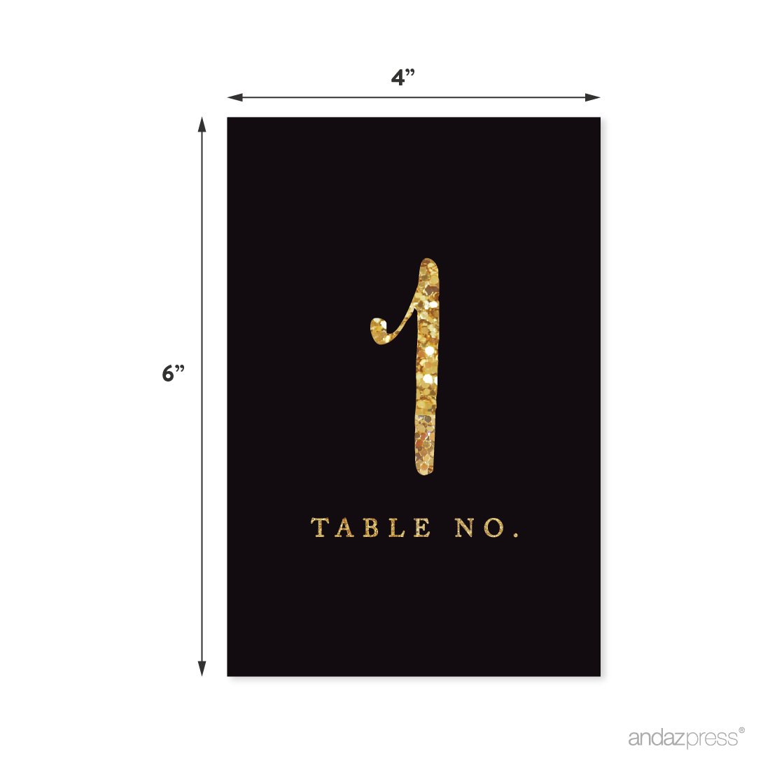 Andaz Press Table Numbers 1-20, Gold Glitter Print, 4X6-Inch Single-Sided Cardstock Sign, Black, 1-Set Glitter Cardstock Numbers Black And Gold Table Numbers 1-20