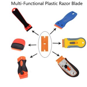 EHDIS Plastic Razor Blades 100 PCS Double Edged Plastic Blade for Safety Glass Scraper and Plastic Razor Scraper Tool for Remove Decals Stickers Adhesive Label Glue and Glass Clean-Orange