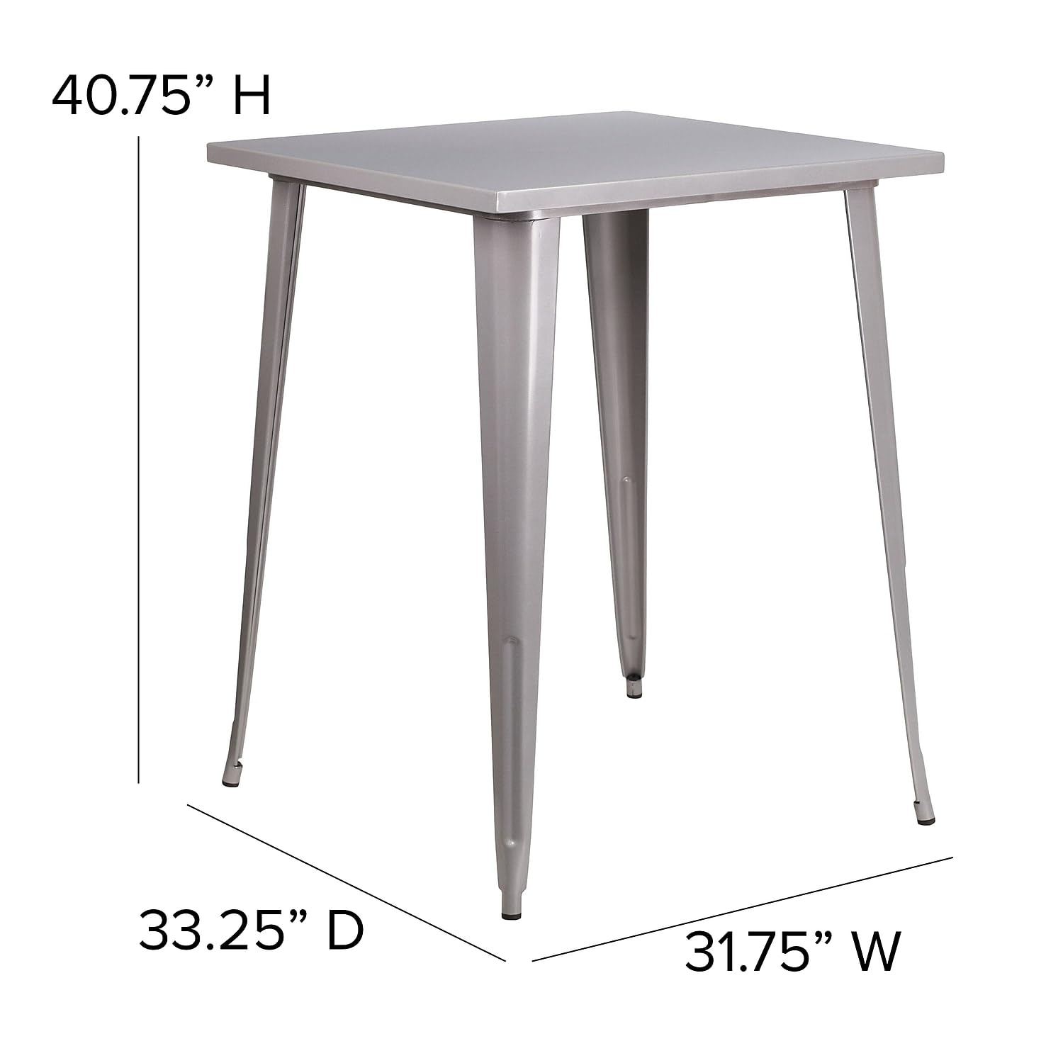 Flash Furniture Nolan Commercial Grade 31.5" Square Silver Metal Indoor-Outdoor Bar Height Table