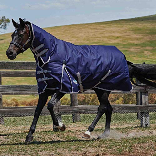 WeatherBeeta ComFiTec Essential Combo Neck Heavy Horse Blanket, Navy/Silver/Red, 78"