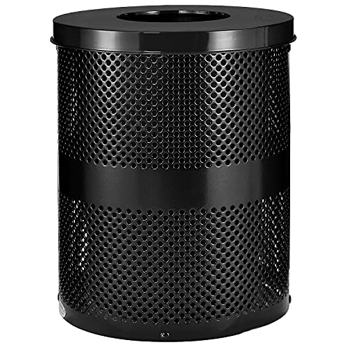 Global Industrial Thermoplastic Coated Perforated Receptacle w/Flat Lid, 32 Gallon, Black