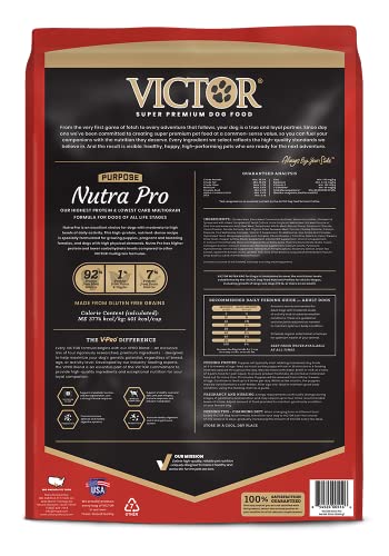 Victor Super Premium Dog Food – Purpose - Nutra Pro – Gluten Free, High Protein Low Carb Dry Dog Food for Active Dogs of All Ages – Ideal for Sporting Dogs, Pregnant or Nursing Dogs & Puppies, 15lbs